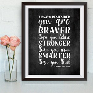 Instant Download - Always Remember You Are Braver Than You Believe Quote - 8x10 - Nursery - Typography - Winnie the Pooh - chalkboard