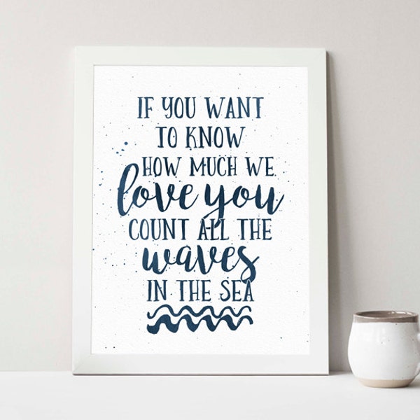 Buy One Get One, If you want to know how much we love you, 8x10 or 11x14, navy blue, nautical nursery decor, waves, nursery decor