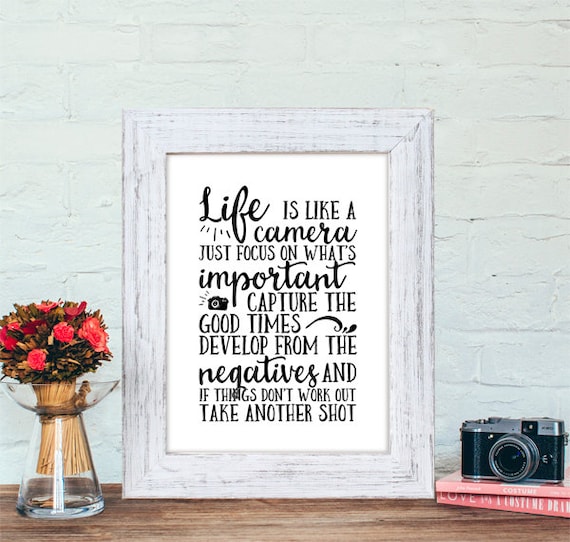 Life is Like a Camera Printable Wall Art Inspirational Quote Wall Art Print Digital Download