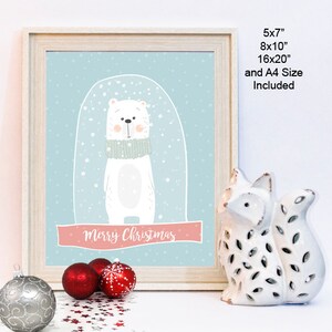 Descarga instantánea, Feliz Navidad, Oso de Navidad, Decoración navideña, Impresión de osos, Vivero de Navidad, Bosque, Decoración navideña, Globo de nieve