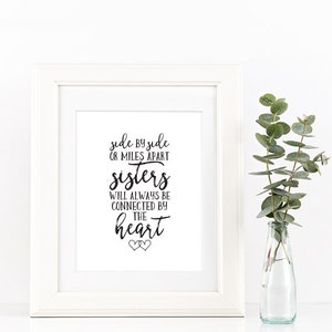 Buy One Get One, Side by side or miles apart sisters will always be connected by the heart, 8x10 or 11x14 Print, Sister quote, sister love