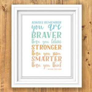 Buy One Get One, Always Remember You Are Braver Than You Believe Quote, 8x10 or 11x14, Nursery, Typography, Winnie the Pooh, playroom
