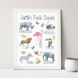 Buy One Get One, Safari Animal Field Guide, 8x10 or 11x14 Print, Safari nursery wall art, Boho, Baby&#39;s room, gift, nursery decor