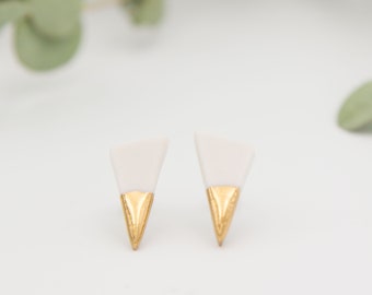Gold + White Spike Earrings || Handmade Geometric Ceramic Stud Earrings