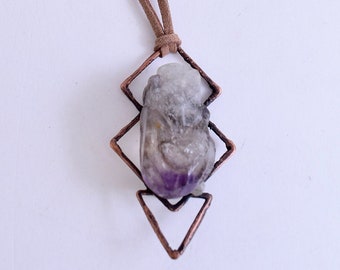 Copper Electroformed Amethyst Necklace, Boho Crystal Jewelry, Unique Gift for Her, Healing Necklace