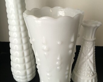Milk Glass Vases- Set of 3