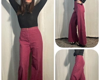 1970s 60s Vintage Purple Pink Mauve High Waist Wide Leg Denim Jean Pants