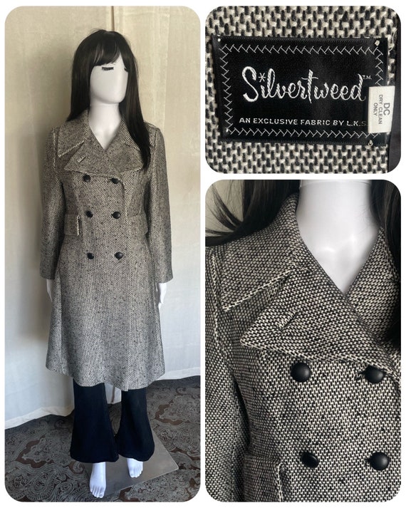 使い勝手の良い 1960s Peacoat Long Silvertweed White & Black Mod Vintage ジャケット・アウター