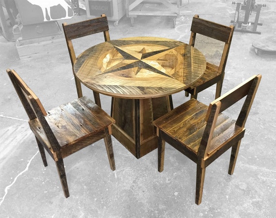 Reclaimed Barn Wood Compass Table And Chairs Etsy