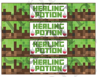 minecraft water bottle label etsy