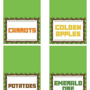 Tiendas de campaña de alimentos inspiradas en Mine Block / Etiquetas DIY digitales, imprimibles solo con nombres de alimentos