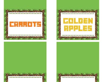 Mine Block Inspired Food Tents / Labels Digital DIY, Printable with food names only