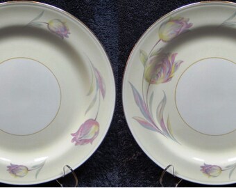 On Sale Homer Laughlin Eggshell Nautilus 10 inch DinnerChop Plate with Purple and Pink Tulip Design
