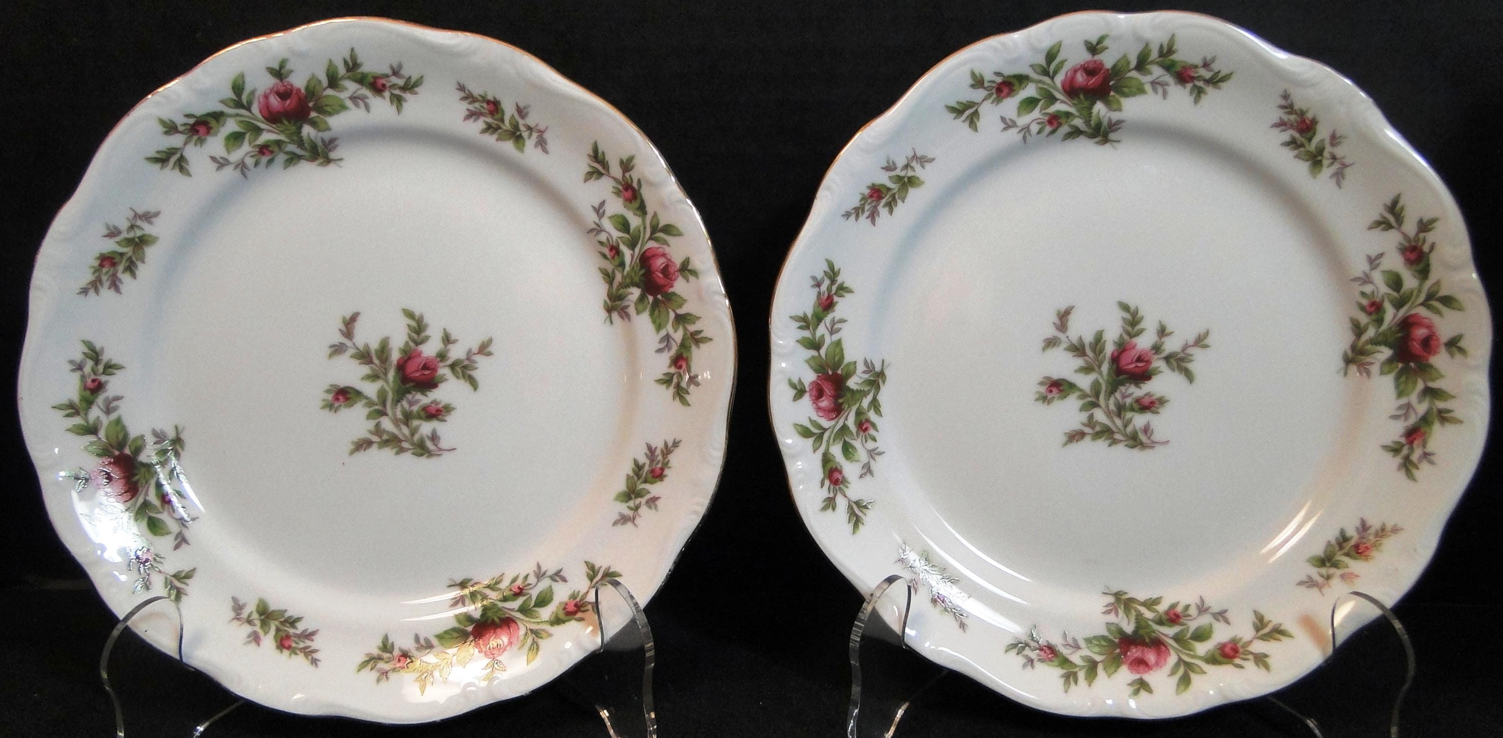 Moss Rose Plates, Cups, Snack Set, Vintage Cake Plate by