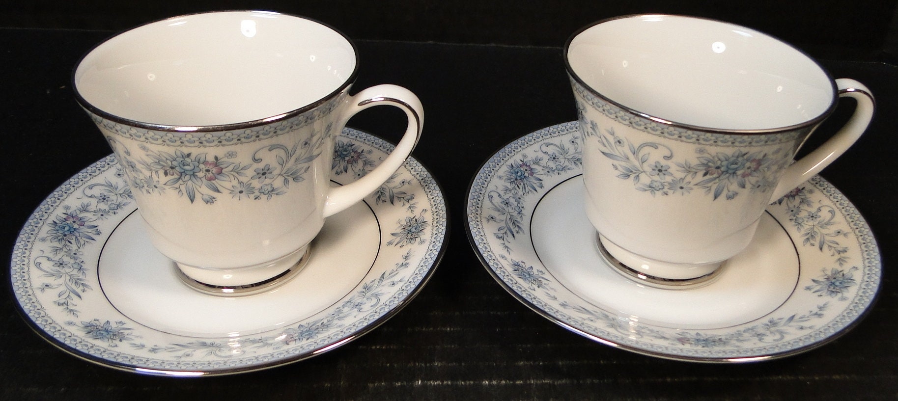 Noritake Blue Hill Tea Cup Saucer Sets 2482 Set of 2 Excellent Etsy