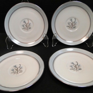 Noritake Bluebell Saucers 5558 Blue Band Platinum Trim Set of 4 Excellent