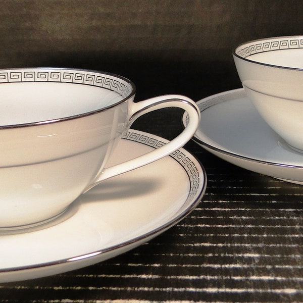 Noritake Silver Key Tea Cup Saucer Sets 5941 2 Excellent