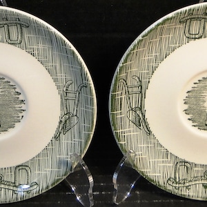 Scio Currier Ives Green Saucers Yoke & Plow Set of 2 Excellent