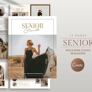 Senior Welcome Guide, Senior Photography Client Guide, What to wear, Senior Pricing Guide , Editable CANVA Magazine template, Senior Style