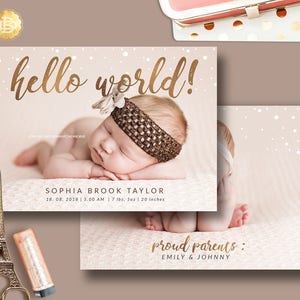 Geburtsankündigungs-Vorlagendesign, Baby-Junge-Mädchen-Geburtskarte-Design, Baby-Ankündigungs-Photoshop-Vorlage - INSTANT DOWNLOAD BA001