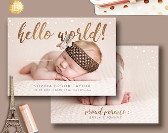 Birth Announcement Template Design, Baby Boy Girl Birth Card Design, Baby Announcement Photoshop Template - INSTANT DOWNLOAD BA001