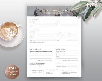 Client Booking Form Template, Photography Order Booking Form for Photographers in Ms Word and Adobe Photoshop- INSTANT DOWNLOAD - CBF004