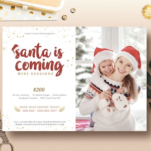 Modelo de mini sessão de Natal para fotógrafo, cartão de marketing de mini sessão de Papai Noel, folheto de mini sessão de feriado - DOWNLOAD INSTANTÂNEO MS029