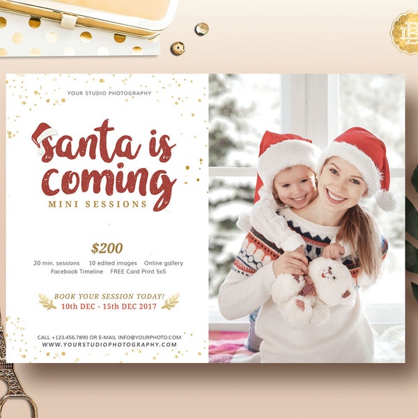 Christmas Mini Session Template for Photographer, Santa Mini Session Marketing Card, Holiday Mini Session Flyer - INSTANT DOWNLOAD MS029