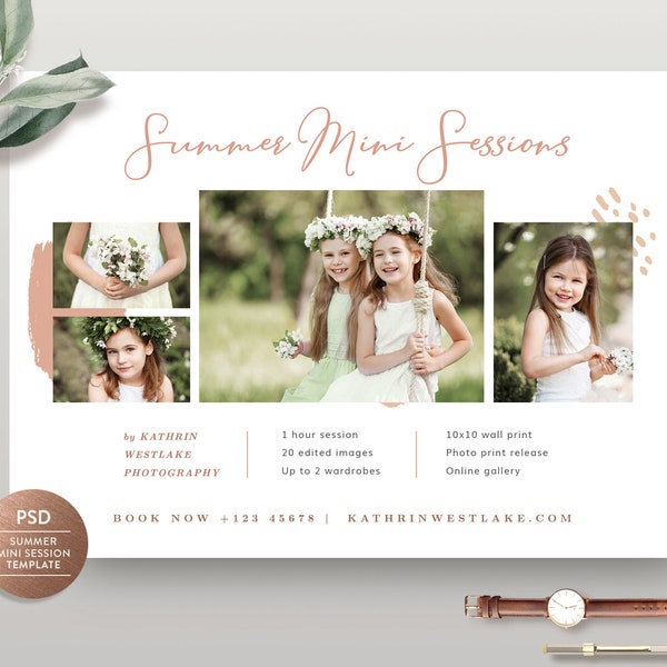 Summer Mini Session for Photographer, Photography Mini Session Marketing Board, Summer Photography Template Card - INSTANT DOWNLOAD MS070