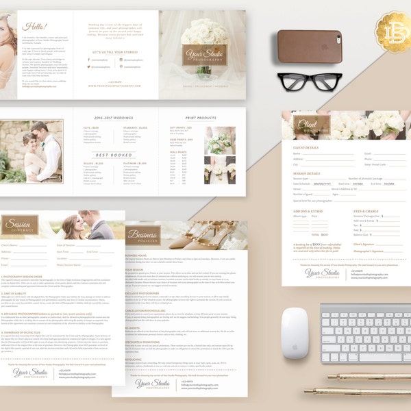 Formularios comerciales de fotografía: Contrato de sesión, guía de precios (MS Word y Photoshop)