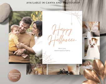 May include: A Halloween greeting card with a family photo and the text "Happy Halloween" in orange script. The card also includes the text "With Love, Hammington's Family".