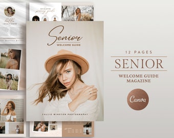 Senior Welcome Guide, Senior Photography Client Guide, What to wear, Senior Pricing Guide , Editable CANVA Magazine template, Senior Style