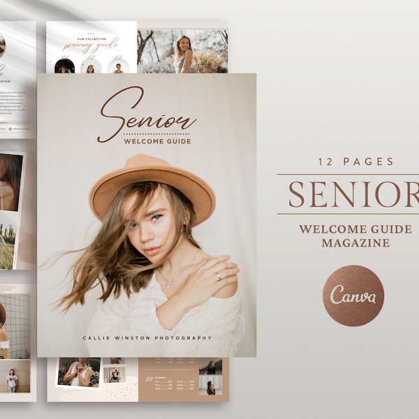 Senior Welcome Guide, Senior Photography Client Guide, What to wear, Senior Pricing Guide , Editable CANVA Magazine template, Senior Style