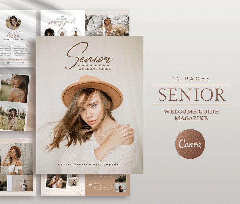 Senior Welcome Guide, Senior Photography Client Guide, What to wear, Senior Pricing Guide , Editable CANVA Magazine template, Senior Style image 1