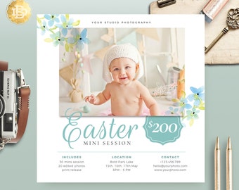 Easter Mini Session Flyer Template: Spring Photography (Photoshop, 5x5 inch)