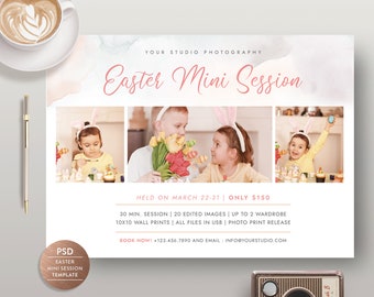 Easter Mini Session Flyer Template: Spring Photography Marketing Card (PSD)