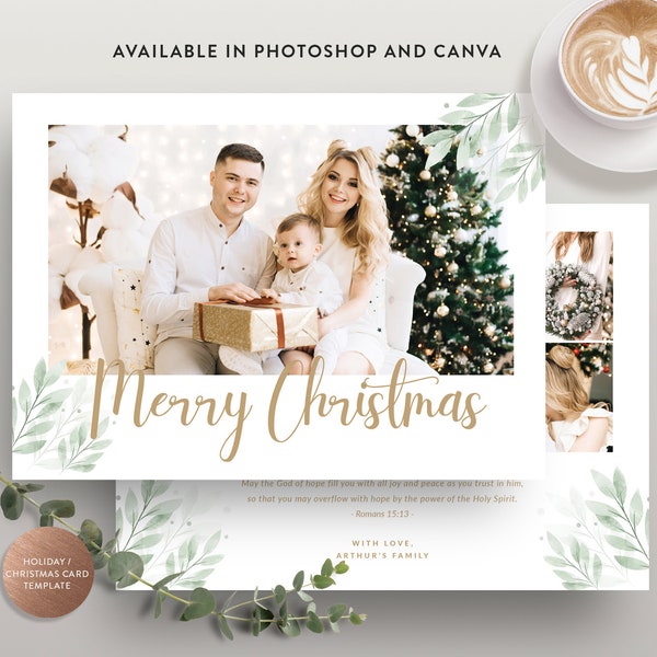 Christmas Canva Card Template, Holiday Card, Greeting Card Photoshop Template Design, Merry Christmas Card Template - INSTANT DOWNLOAD HC012