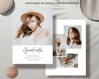 Senior Graduation Announcement Card Template: Canva & Photoshop (Instant Download)