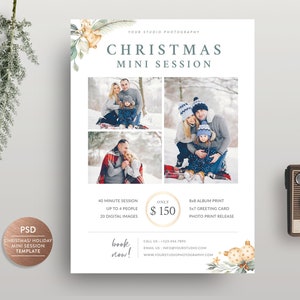 Modello di mini sessione natalizia per fotografi, biglietto di marketing per mini sessione di Babbo Natale, volantino per mini sessione festiva - DOWNLOAD IMMEDIATO MS064