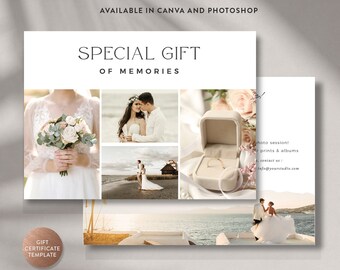 Photography Gift Card Template: Minimalist Design (CANVA & Photoshop, 7x5 inch)