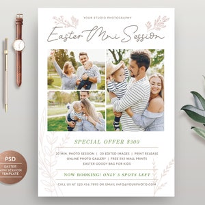 Easter/ Spring Mini Session Flyer Template for Photographer, Photography Photoshop Mini Session Marketing Card - INSTANT DOWNLOAD MS057