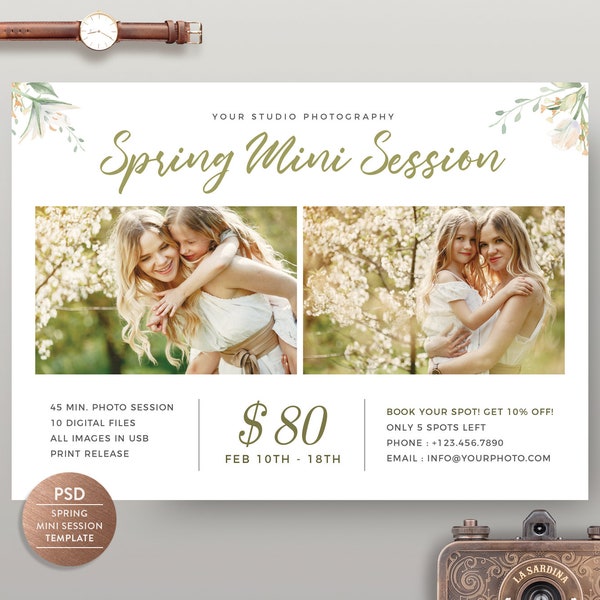 Spring Mini Session Template for Photographers, Easter Flyer Marketing Card, Mini Session Photoshop Template - INSTANT DOWNLOAD MS055