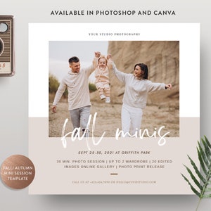 Fall Family Mini Session Canva Template for Photographer, Mini Session Photoshop Template, Autumn Session Template - INSTANT DOWNLOAD MS073