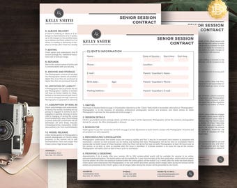 Session Contract Template for Senior Photographer, Photography Contract Form in MS Word and Adobe Photoshop INSTANT DOWNLOAD - SC003