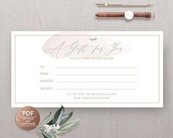 Editable Gift Certificate Templates, Printable Photography Gift Certificate, PDF Gift Card for Photographer - INSTANT DOWNLOAD GC007