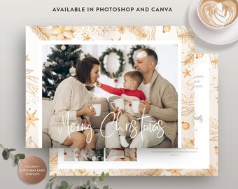 Plantilla elegante para tarjeta navideña: Tarjeta con foto navideña (Canva y Photoshop)