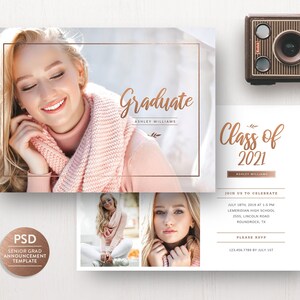 Graduation Announcement Card Template, Graduation Invitation Photoshop Template, Senior Graduation Announcement - INSTANT DOWNLOAD SG005