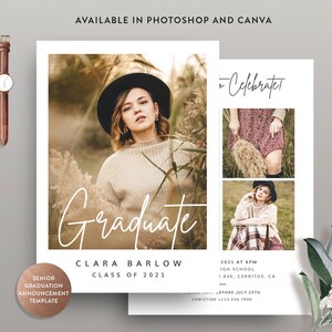 Graduation Announcement Card Canva Template, Graduation Invitation Photoshop Template, Senior Announcement Card - INSTANT DOWNLOAD SG011