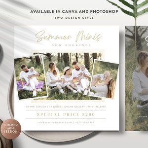 Plantilla de Canva para minisesión de verano, folleto de marketing para minisesión de fotografía, plantilla de Photoshop para tarjeta de verano - DESCARGA INMEDIATA MS078