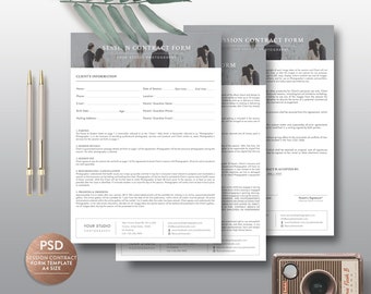 Session Contract Template for Photographer, Photography Contract Form in MS Word and Adobe Photoshop - INSTANT DOWNLOAD - SC004